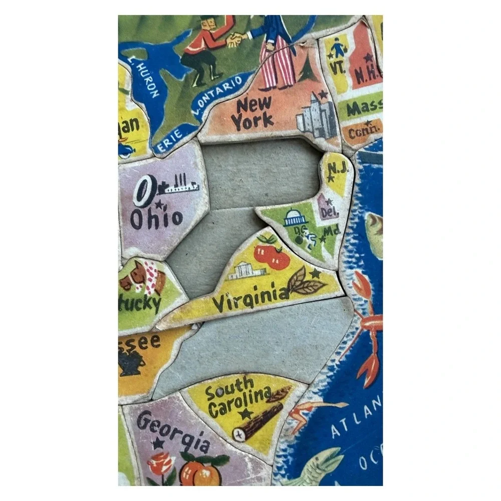 Vintage 1950s United States Map Inlay Puzzle‎ by Saalfield USA Educational Toy